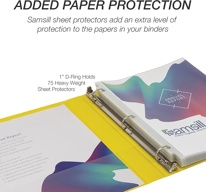 Samsill Durable 1 inch 3 Ring Binder, D Ring Binder, 100% Recycled Chipboard, Yellow