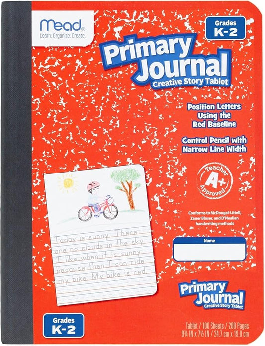 Mead Primary Journal Creative Story Tablet Composition Notebook, 7.5" x 9.75", Grades K-2, 100 Sheets, Red (489903-ECM) (Pack of 12)