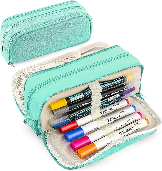 Large Capacity Pencil Case Pencil Pouch Pen Bag with 3 Compartment Stationery Organizer with Zipper, School Supplies Organizer for Teen Adults (green)