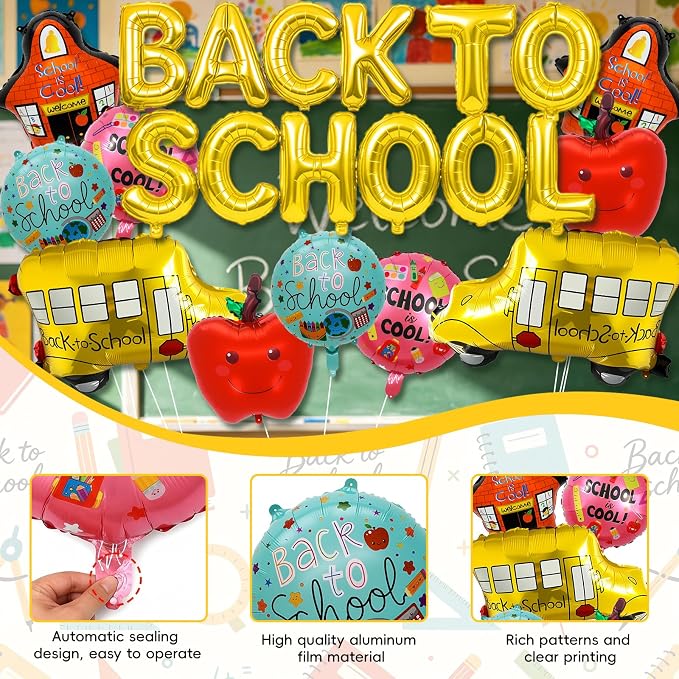 Back to School Balloons,Back to School Decorations,Letter Balloons Banner | 24PCS Back to School Balloon with School Bus,School,Apple,Round, Star Balloons for Classroom,Kindergarten,First Day of School