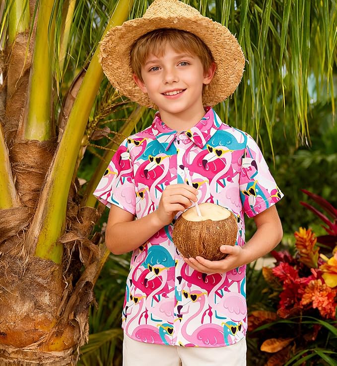 Enlifety 2-10T Kids Hawaiian Shirt Boys Short Sleeve Button Down Shirts Hawaii Summer Casual Blouse