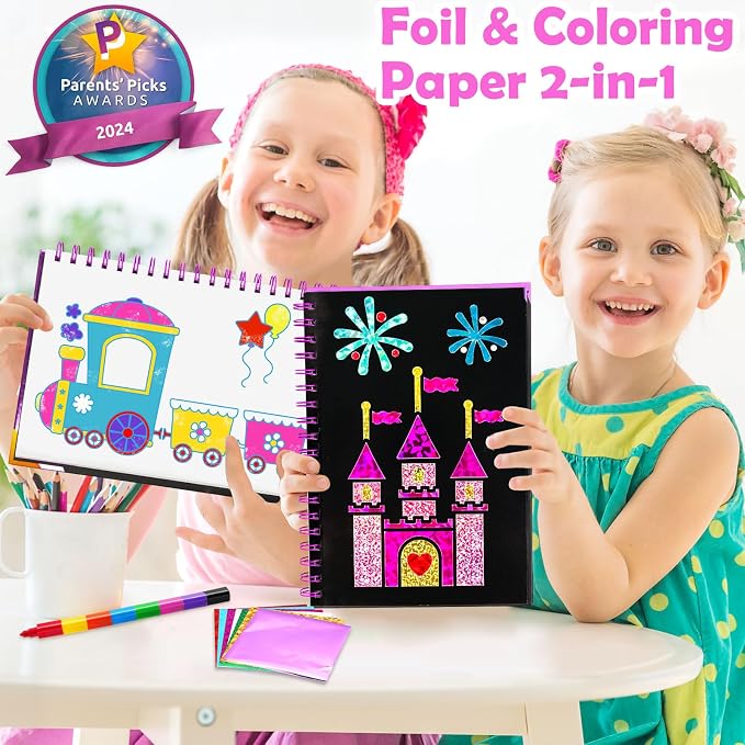 FUNNYB&G Mess-Free Foil Art Craft for Girls Ages 4-10, Kids Birthday Gift