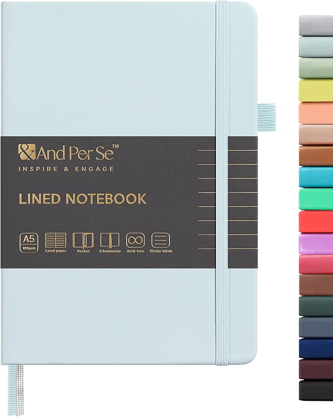 &And Per Se Lined Journal Notebook, 160 Pages, A5 5.7 x 8 inches College Ruled Thick Paper Notebook Journals for Writing, Hardcover Notebooks for Women Men Office School (1 Pack, Cyan)