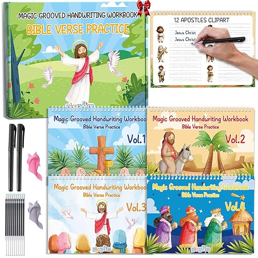 gisgfim Bible Magic Grooved Writing Practice Books for Kids Reusable Grooved Handwriting Workbooks for Kids Ages 3-8 Tracing Bible Magic Copybooks for Christian Activity Sunday School Gifts Prizes