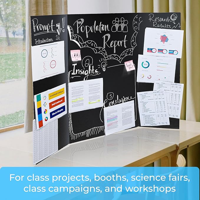 BAZIC Products Trifold Poster Board – Black Corrugated Cardboard Display Board for School Projects, Science Fairs, Photos, Charts, and Classroom Presentations, 36" X 48", 24-Pack