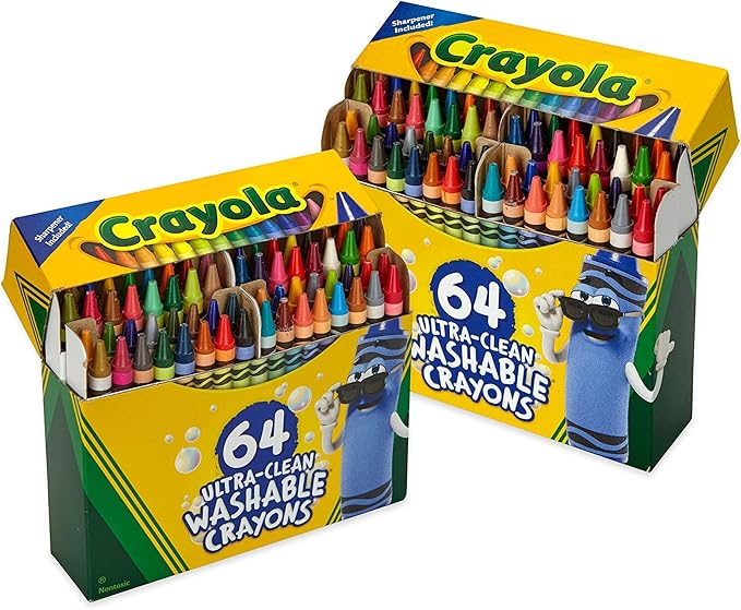 Crayola Washable Crayons for Kids - 64ct (2 Boxes), Classroom Must Haves, Teacher School Supplies Essentials, Bulk Crayons for Toddlers [Amazon Exclusive]