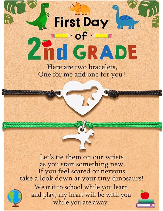 UNGENT THEM Back to School Bracelet Mother Son Dinosaur First Day of School Gifts for Boys Girls