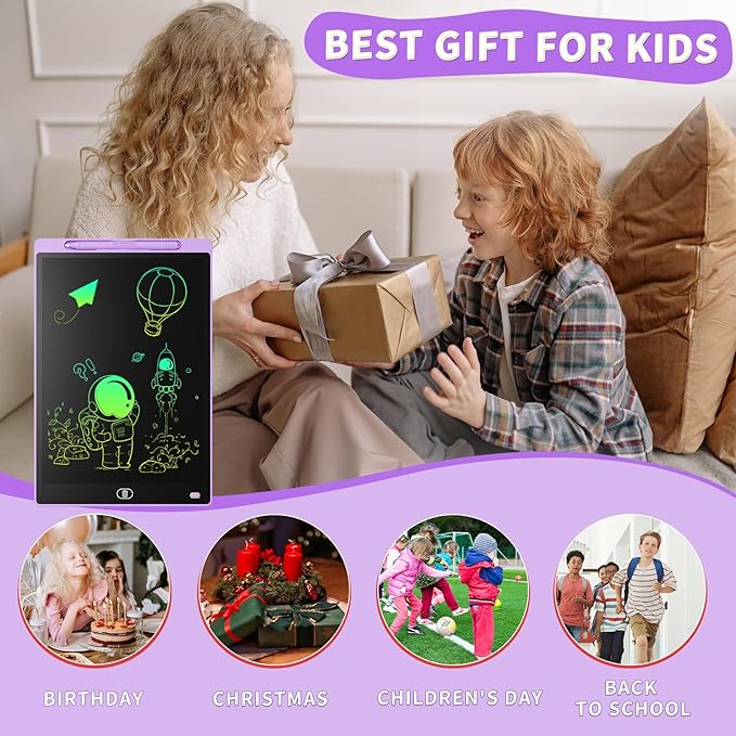 Genialba LCD Writing Board 8.5 Inches, Colourful Electronic Tablet, Portable Erasable Drawing Board, Graphic Tablet for Children's Games 3 4 5 6 7 Year Old Kid Boys Girls (Purple)