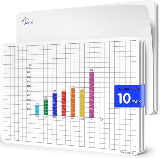 SCRIBBLEDO Grid Dry Erase Sheets 9”x12” Math Practice Small White Board Sheets Math Manipulatives Quad Graph Whiteboard Sheets Math Supplies Homeschool Teacher Students Classroom Pack of 10
