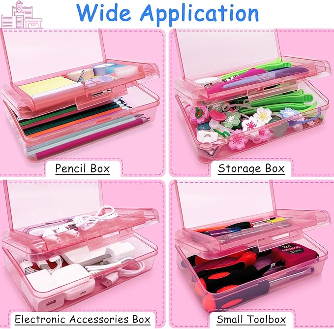 Double Layer Large Capacity Pencil Box,Plastic Translucent Pencil Box, Hard Pencil Cases with Snap-Tight Lid for Pens, Pencils, School Supplies,Office Supplies,Medium-sized,1 Pack