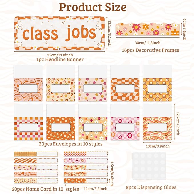 WATINC 97pcs Class Jobs Bulletin Board Set, Classroom Jobs Chart with Name Tags, Back to School Schedule Boards Pocket Chore Behavior Chart for Classroom Chalkboard Walls Decoration (Groovy Print)