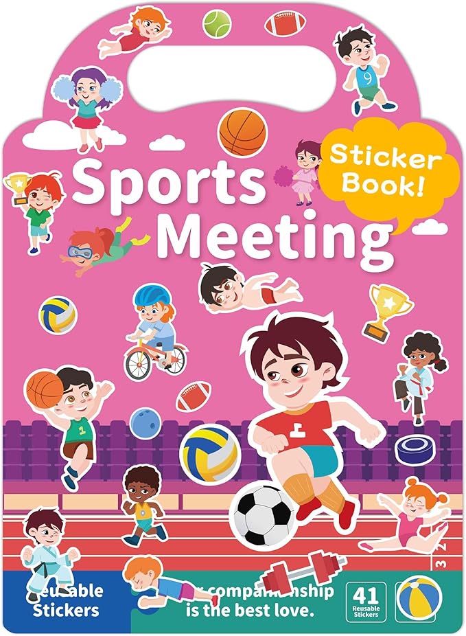 Benresive Reusable Sticker Book for Toddlers, Travel Stickers for Kids, Toddler Crafts Activities Toys, Birthday Gifts for Boys & Girls - Sports