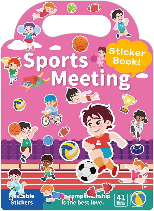 Benresive Reusable Sticker Book for Toddlers, Travel Stickers for Kids, Toddler Crafts Activities Toys, Birthday Gifts for Boys & Girls - Sports