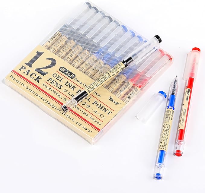 Black Blue Red Gel Ink Pens, 0.35mm Extra Fine Point Smooth Writing Rollerball Pens, Japanese Style No Smudge Ballpoint Pen, Quick Drying for Journaling Office School Stationery Supplies 12Pcs