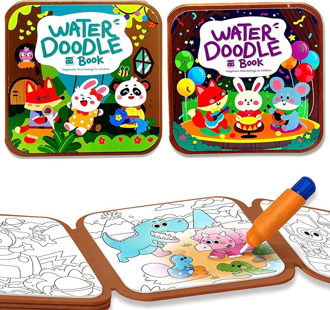 BlivEclat Water Coloring Book for Toddlers 1-3 - Mess Free Reusable Magic Reveal Montessori Painting Book with Water Pen - No Mess Paint with Water Activity for Kids Ages 2-4