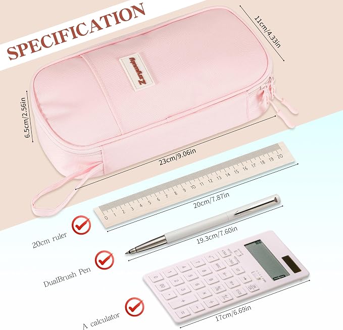 Zzrywuty Large Pencil Case, Big Capacity Pencil Pouch Office College School Stationery Pen Bag for Teen Girl Boy Men Women, Pink