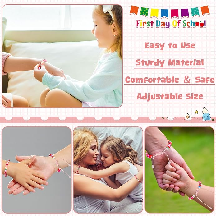 EOBOH First Day of School Bracelet Mommy and Me, Prek Matching Wish Bracelets Set, Adjustable Bracelet for Boys Girls Gifts Stuff Bulk