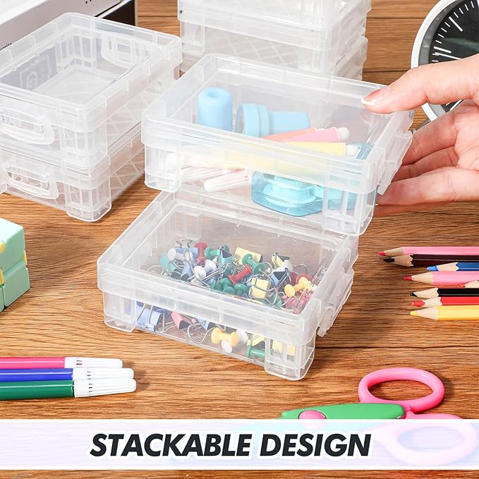 Suzile 25 Pcs Plastic Crayon Boxes with Snap Lids Crayon Storage Organizer Stackable Crayon Container Bulk Crayon Case for Pen Pencil Crafts Classroom Supplies (Clear)