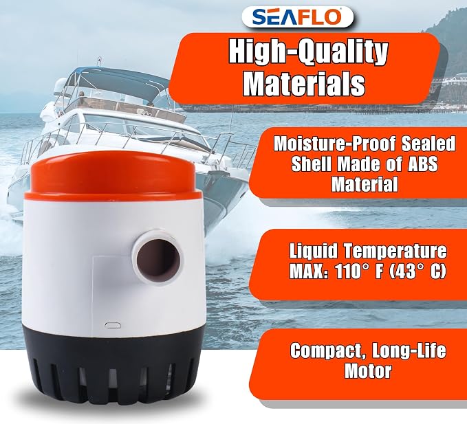 SEAFLO 06 Series Automatic Submersible Bilge Pump - 750GPH, 12V, 3/4" Outlet, 4-Year Warranty! - All-in-One Pump and Float Switch, Snap-Off Strainer, Compact Marine Boat Yacht Bilge Pump CE & Rohs