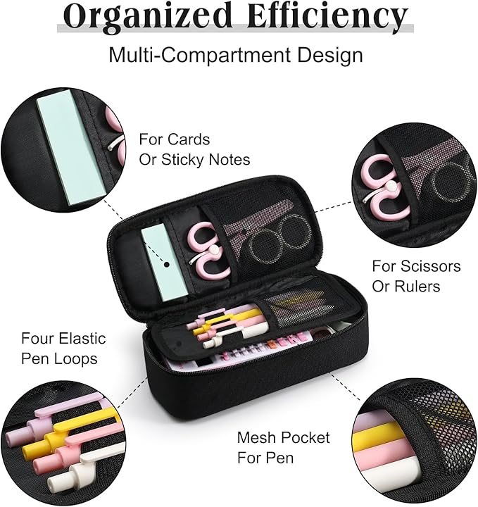 Ralnitote Large Pencil Case for Girls and Boys, Aesthetic Pencil Case Organizer with Handle, Cute Pencil Pouch for School & Office Supplies-Black