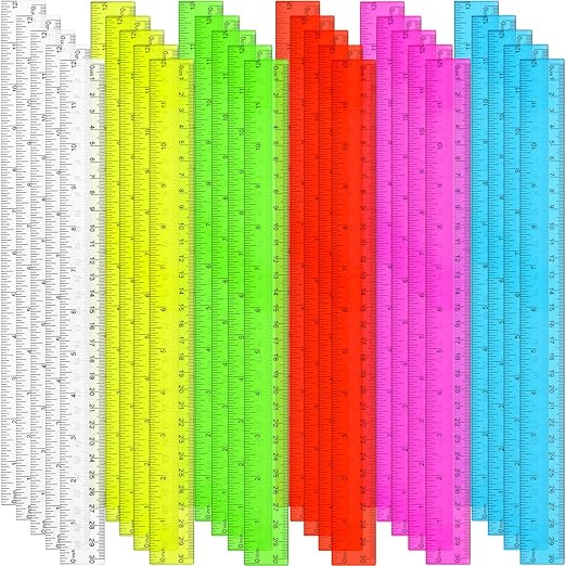 Zonon 30 Pcs Clear Plastic Rulers Bulk 12 Inch Ruler for Classroom, Easy-to-Read with Inches and Metric, First Day of School Gift for Kids, School, Home, Office, Students, Teachers