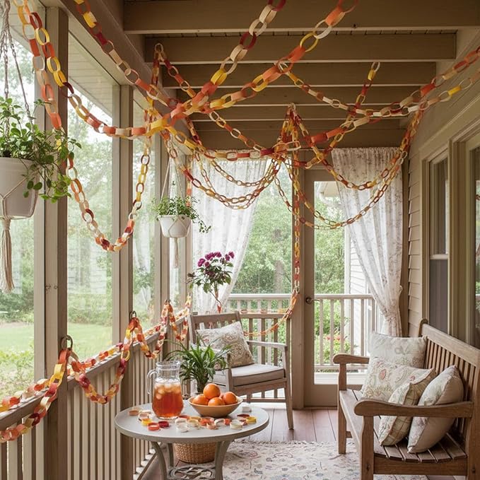 Lincia 600 Sheet Paper Chain Garland Strips 1x8 Inch with Double Sided Tape, DIY Construction Paper Chains for Birthday Wedding Holiday Party Decorations, Crafts Supplies (Warm Color)