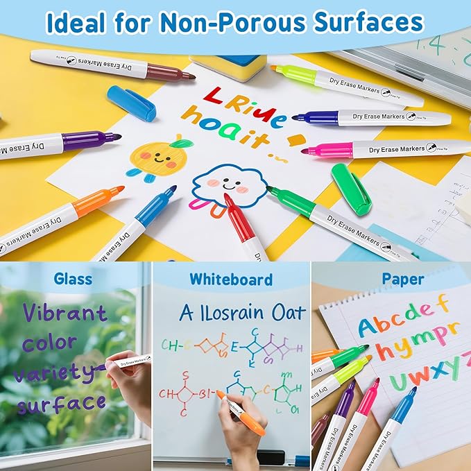 V-Opitos 30 Pack Fine Tip Dry Erase Markers - Bulk Whiteboard Erasable Markers in 15 Colors, Ideal for School Classroom Office Supplies, Non-Toxic & Easy Clean for White board