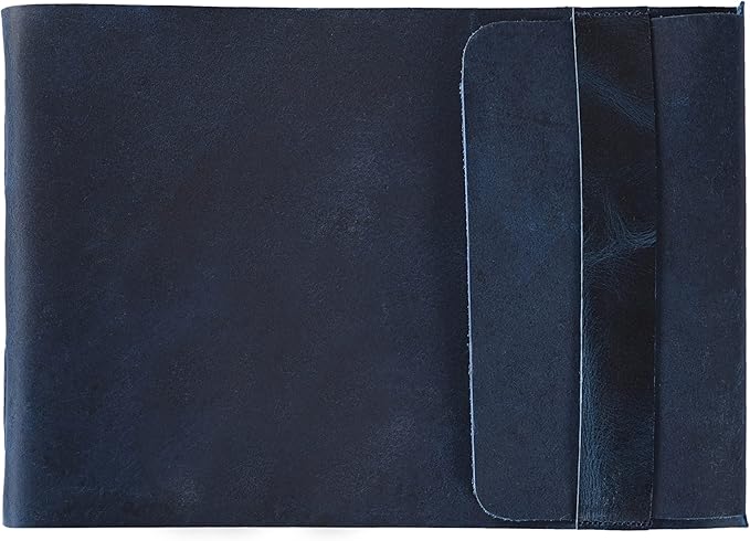 Leather Drawing Journal Daily Travel Diary, Antique Handmade Vintage Bound Rustic Writing Notebook, Genuine Leather Unlined/Blank Cream Paper, Art Sketchbook, 7x10 Inches-Blue