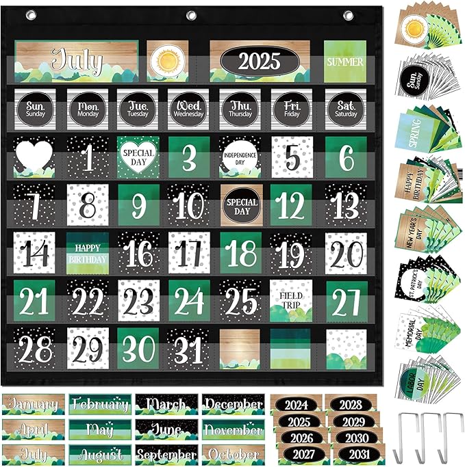 119 Pcs Classroom Calendar Pocket Chart Black Monthly Bulletin Board Set Seasons Festival Weather Farmhouse Calendar Set for Classroom Decoration Back to School Supplies(Scandi Mountains)