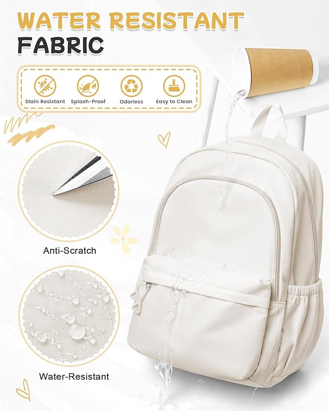 BJLFS Beige Backpack for School Women Girls, Waterproof Book bags Cute High School Backpacks for Men Teen Boys, Lightweight Travel College Backpack Mochilas Escolares para Daypack Ruckssack