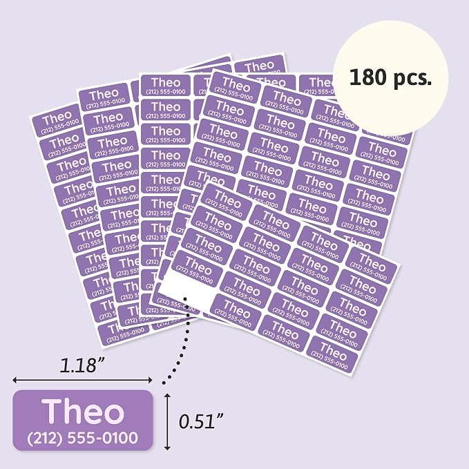TeddyLabels - Clothing Labels for Nursing Home (180) – Self-Adhesive Name Tags for Clothes and Personal Items. Personalized Labels for Daycare, Nursing Homes, and Laundry Use - Purple