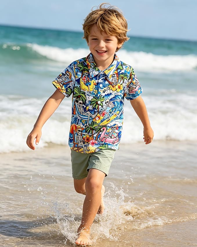 Enlifety 2-10T Kids Hawaiian Shirt Boys Short Sleeve Button Down Shirts Hawaii Summer Casual Blouse