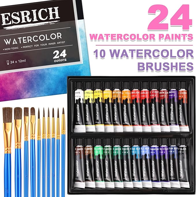 ESRICH 78PCS Acrylic Paint Set with Wood Easel, Paint Brushes, Canvases, Art Painting Supplies Kit for Kids, Students, Artists and Beginners