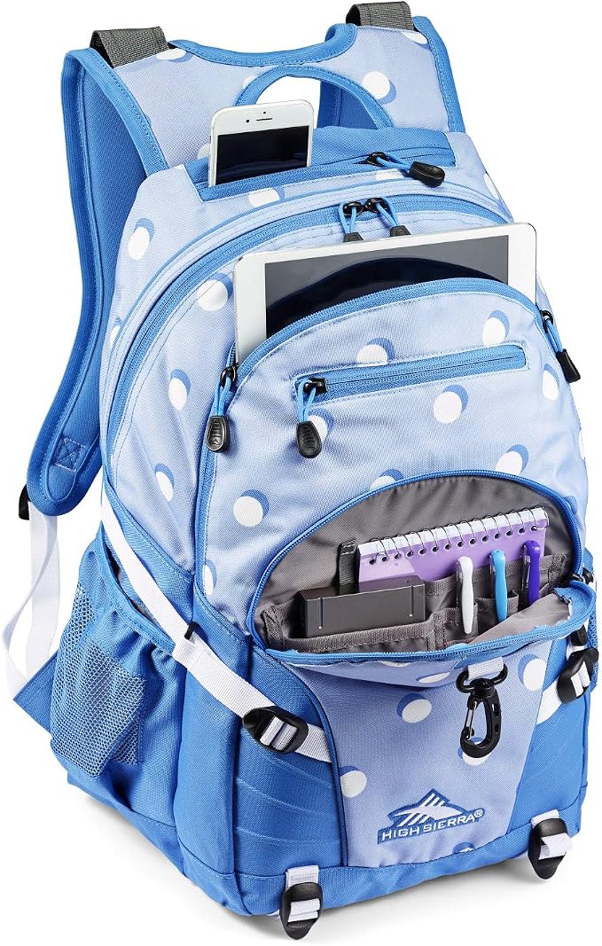 High Sierra Loop-Backpack, Travel, or Work Bookbag with tablet-sleeve, Polka Dot, One Size