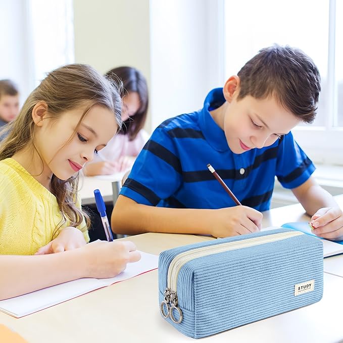 KALIDI Large Pencil Case Corduroy Pencil Pouch Box Cute School Supplies for Teen Girls Boys, Blue