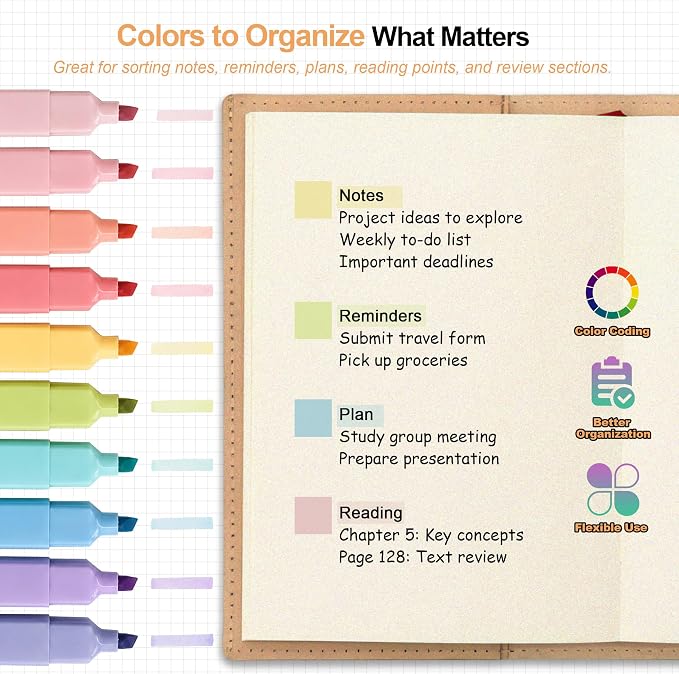 TONOS Highlighters Assorted Colors, 10 Pack Bible Highlighters No Bleed | Pastel Highlighters with Chisel Tip, Highlighter Pens for Journaling Bible Study School Notes Planner Office Supplies