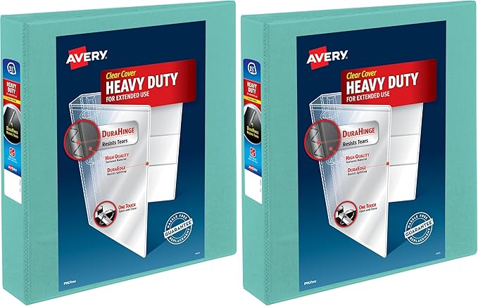 Avery Heavy-Duty View 3 Ring Binder, 1.5 Inch EZD Rings, Great for Portfolios, Office, School Notebooks, and More, 1 Mint Binder (79271) (Pack of 2)