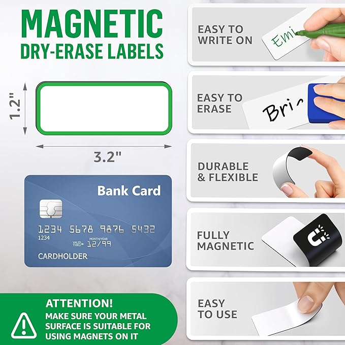 100 Pack Dry Erase Magnetic Labels 3.2x1.2 in - Magnetic Name Tags for Classroom Lockers School Bus - Classroom Magnets for Names - Magnet Labels for Whiteboard Magnet Names Plates for Classrooms
