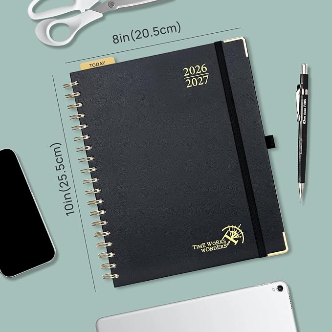 POPRUN 2026-2027 Monthly Planner, 18 Month Calendar (July 2026-Dec 2027), 7.5" x 9.5" B5 Spiral Hardcover Organizer with Dotted Note Pages, Professional Appointment Book for Business Office, Students & Teachers - Black