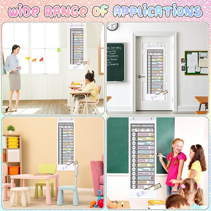 Daily Schedule Chart Composition Notebook Classroom Decor 15+1 Pockets Visual Scheduling Chart with 30 Reusable Cards 3 Erasable Pens and 2 Hangers for Teacher School Office Home Preschool Activity