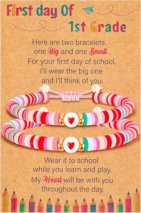 Back to School Supplies, First Day of Kindergarten Bracelet, Back to School Bracelet Mommy and Me, Prek Matching Wish Bracelets Set, Adjustable Bracelet for Boys Girls Gifts Stuff Bulk