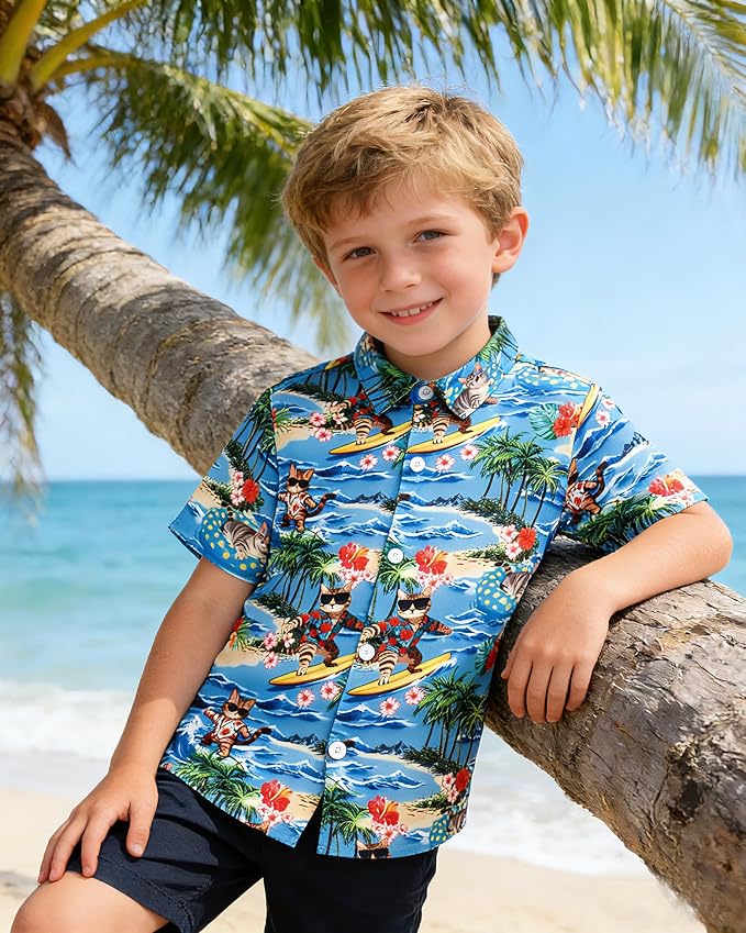 Enlifety 2-10T Kids Hawaiian Shirt Boys Short Sleeve Button Down Shirts Hawaii Summer Casual Blouse