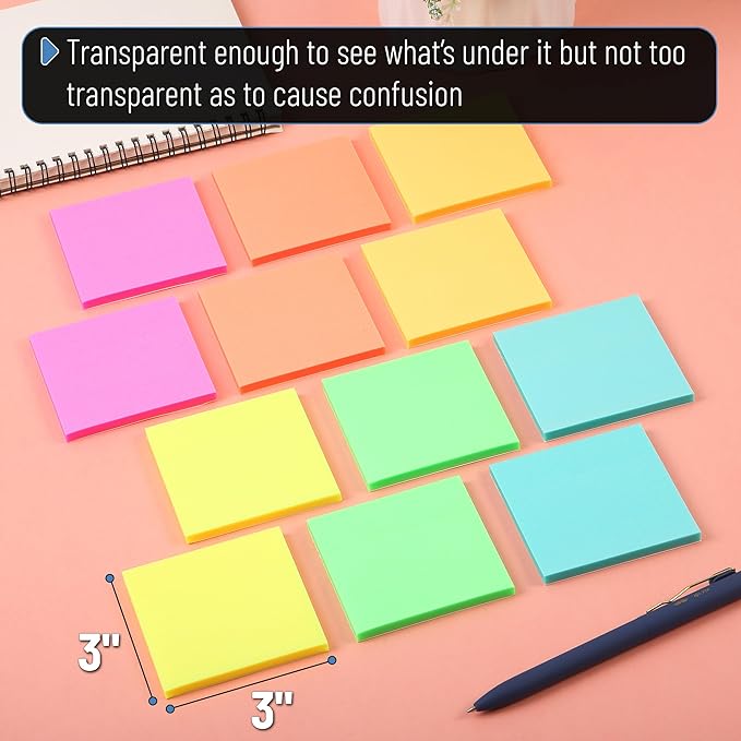 Mr. Pen- Transparent Glitter Sticky Notes, 3”x3”, 20 Pads, 1000 Sheets, Glitter Transparent Note Pads Bulk, Self-Stick Bible Journaling Sticky Note for Women, Stocky Notes for Bible Journaling