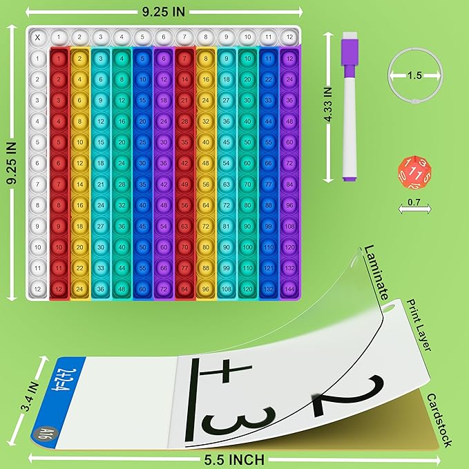 COOVA Math Games for Kids - Math Flash Cards - Interactive Practice Kit Pop It Practice with Addition, Subtraction, Multiplication & Division - Ideal for Learning and Skill Building.