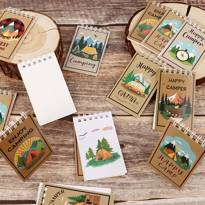 Hooqict 24 Pack Camping Party Favors Notepads Mini Pocket Notebooks Camping Journal Small Spiral Pocket Notepads for Kids Summer Camp Birthday Favors Classroom Office Supplies, 3.9 x 2.4 Inch