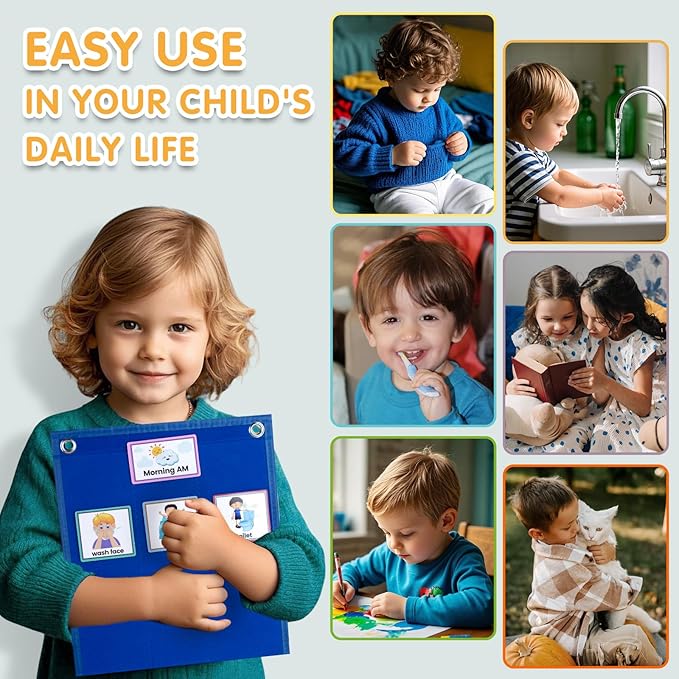 ALSLEA Visual Schedule for Kids with Autism Chore Chart for Toddler Planning Board Daily Routine Chart Autism Learning Materials Classroom, Home Use with 124 Cards (Blue)