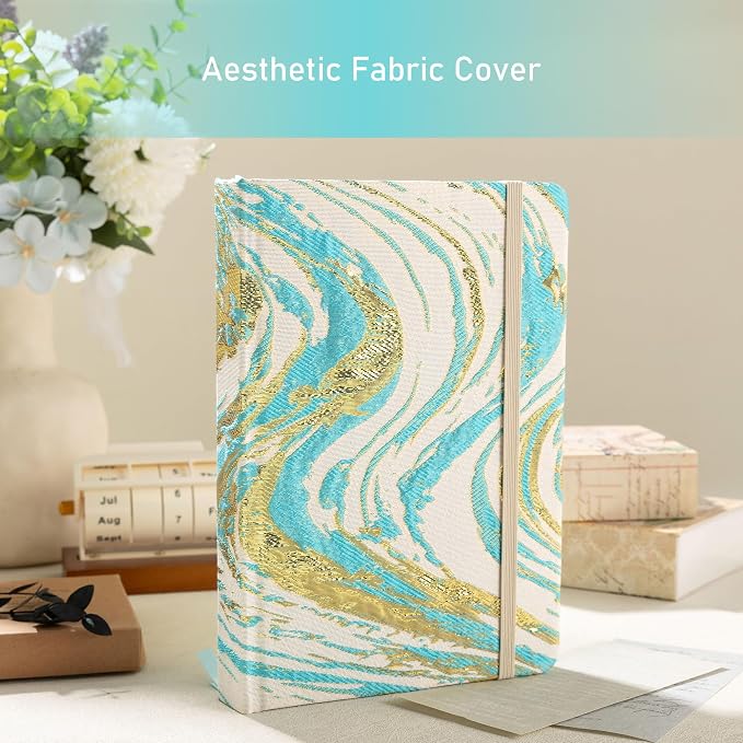 MGGAO Dotted Journal Notebook, A5 Fabric Journal for Women Men