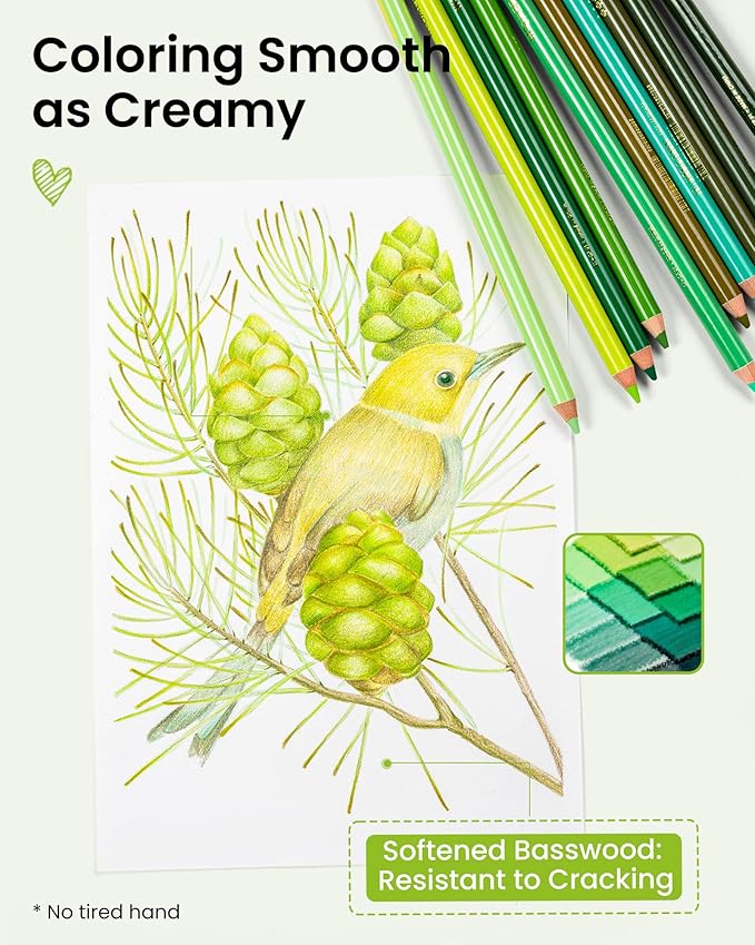 Woomer Premium Colored Pencils with Paper: 30 Forest Colors, 3.8mm Soft Core, High Color Payoff, Not Easy to Break with 20 Sheets of Durable Fine-grained Paper