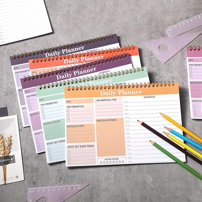 8 Pack To Do List Notepad 25 Page Undated Daily Planner Notepad To Do List Notebook Spiral Waterproof with Task Checklist for Home Office School Supplie Schedule Work(9.45 x 6.5 Inch,Stylish Color)