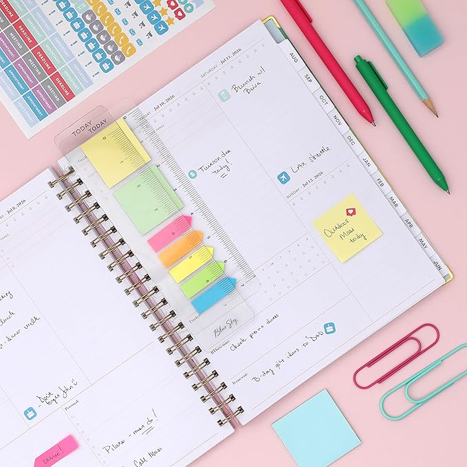 Blue Sky 15 Month 2026-2027 Weekly and Monthly Academic Year Planner Calendar, April 2026 - June 2027, 8.5" x 11", Hard Cover, Wirebound, Laminated Tabs, Storage Pocket, Includes Snap-in Ruler w/Sticky Notes & Sticker Sheet, Rainbow Ink